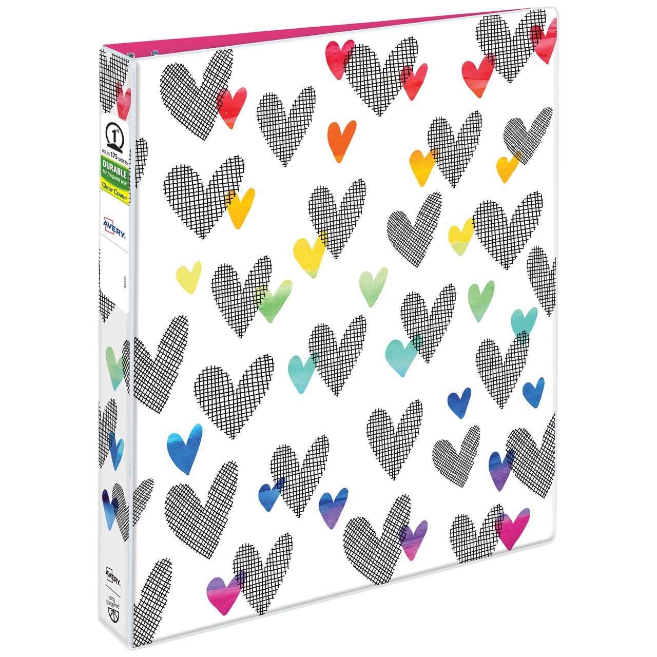 Avery + Amy Tangerine Designer Collection Binder, 1" Round Rings, 175-Sheet Capacity, Hatchmark Hearts (28320)